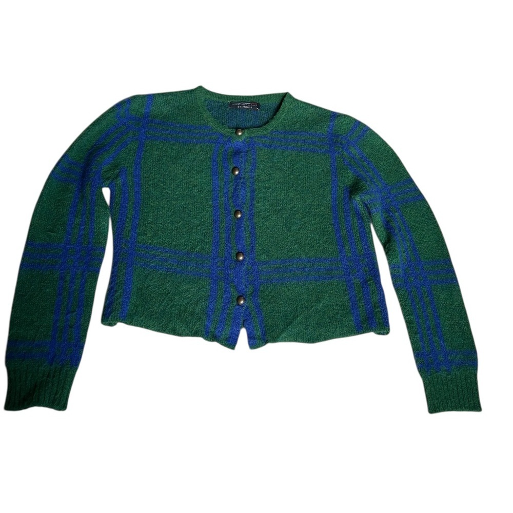 Simons Plaid Knit Button-Up Cardigan – Green & Blue. S/M - Picture 8 of 15
